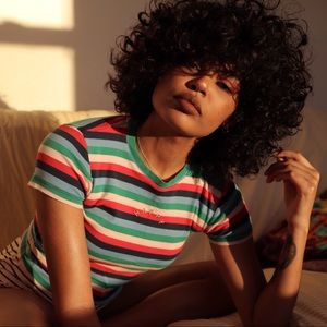 Colorful Striped “Happy” Tee